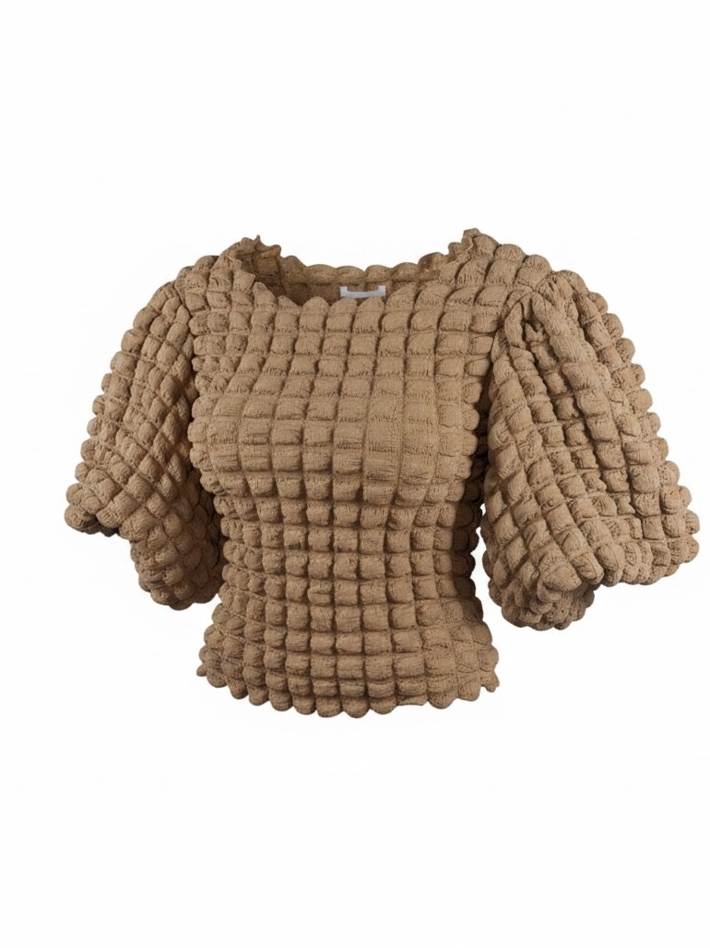 Puff-Sleeve Cropped Top in Tan
